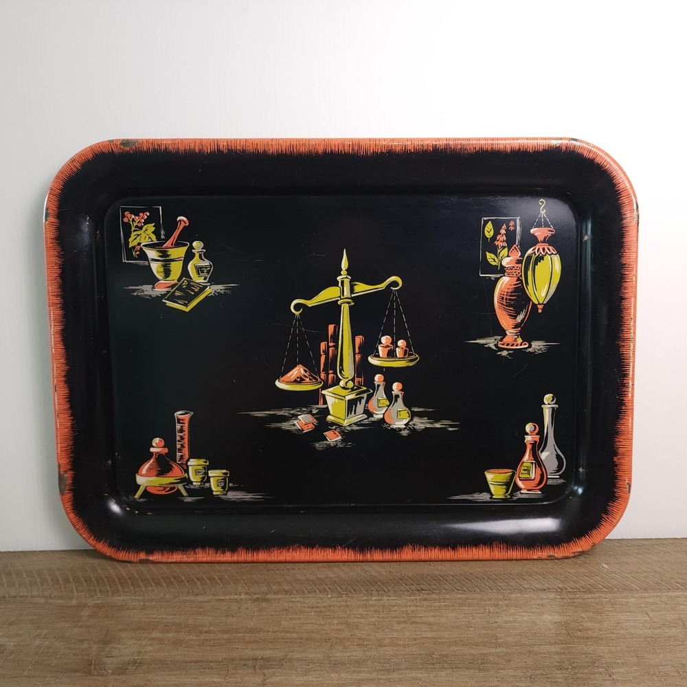 Vintage Black Metal Rectangular Serving Tray Mid Century decor